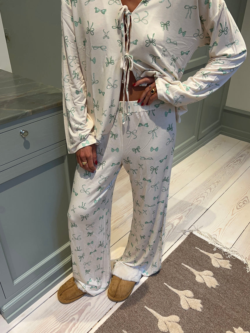 Linnea pyjamasbukser med sløjfer - Off white