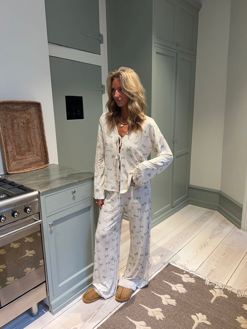 Linnea pyjamasbukser med sløjfer - Off white