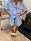 Elva stribede pyjamas sæt med citroner - Blå/hvid