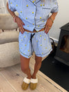 Elva stribede pyjamas sæt med citroner - Blå/hvid
