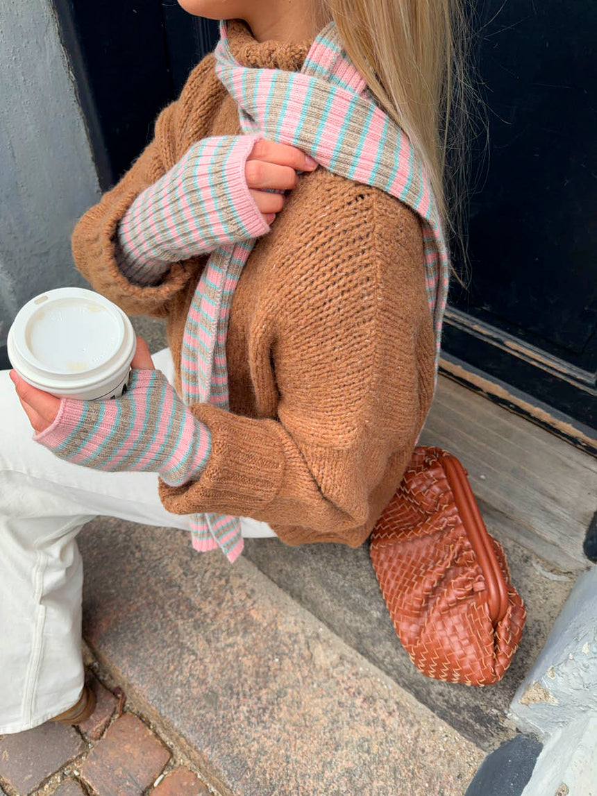 Mio sæt handsker og tørklæde - Lyserød/grå/blå