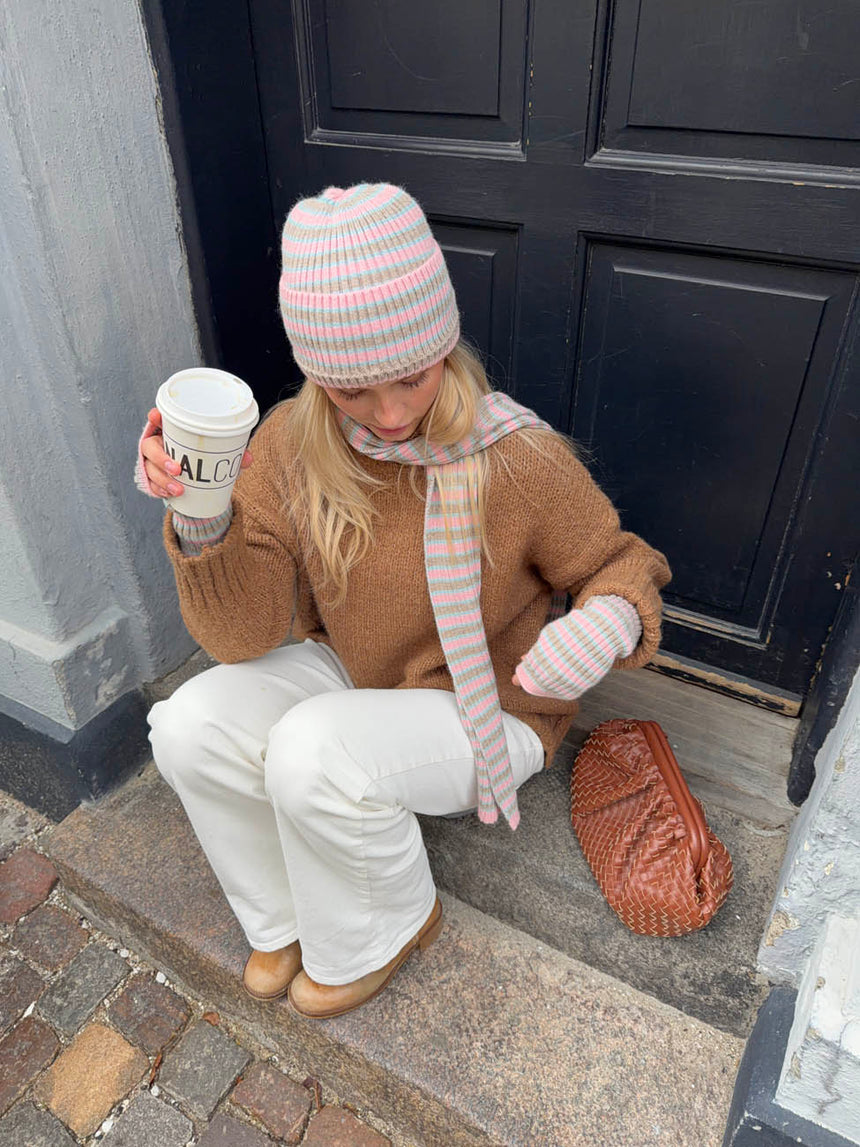 Mio sæt handsker og tørklæde - Lyserød/grå/blå