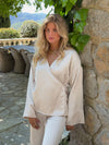Rianah satin bluse med bindebånd - Hvid