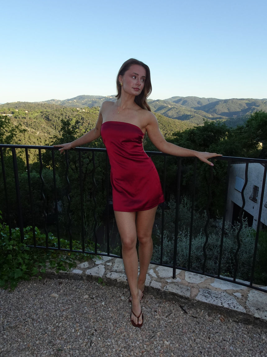 Siena satin bandeau kjole - Rød