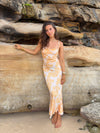 Charline satinkjole - Hvid/orange