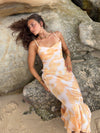 Charline satinkjole - Hvid/orange
