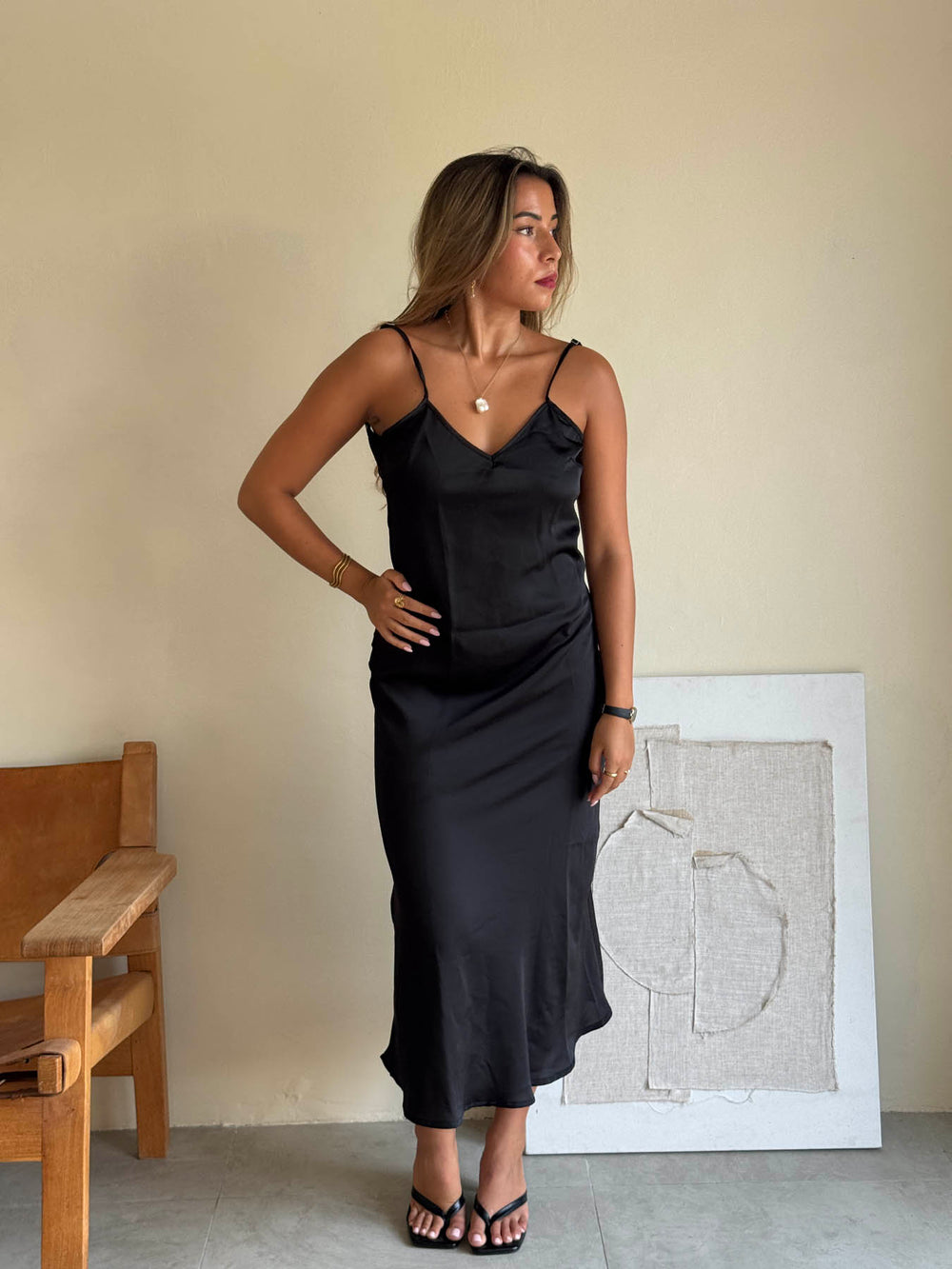 Minnie satinkjole - Sort