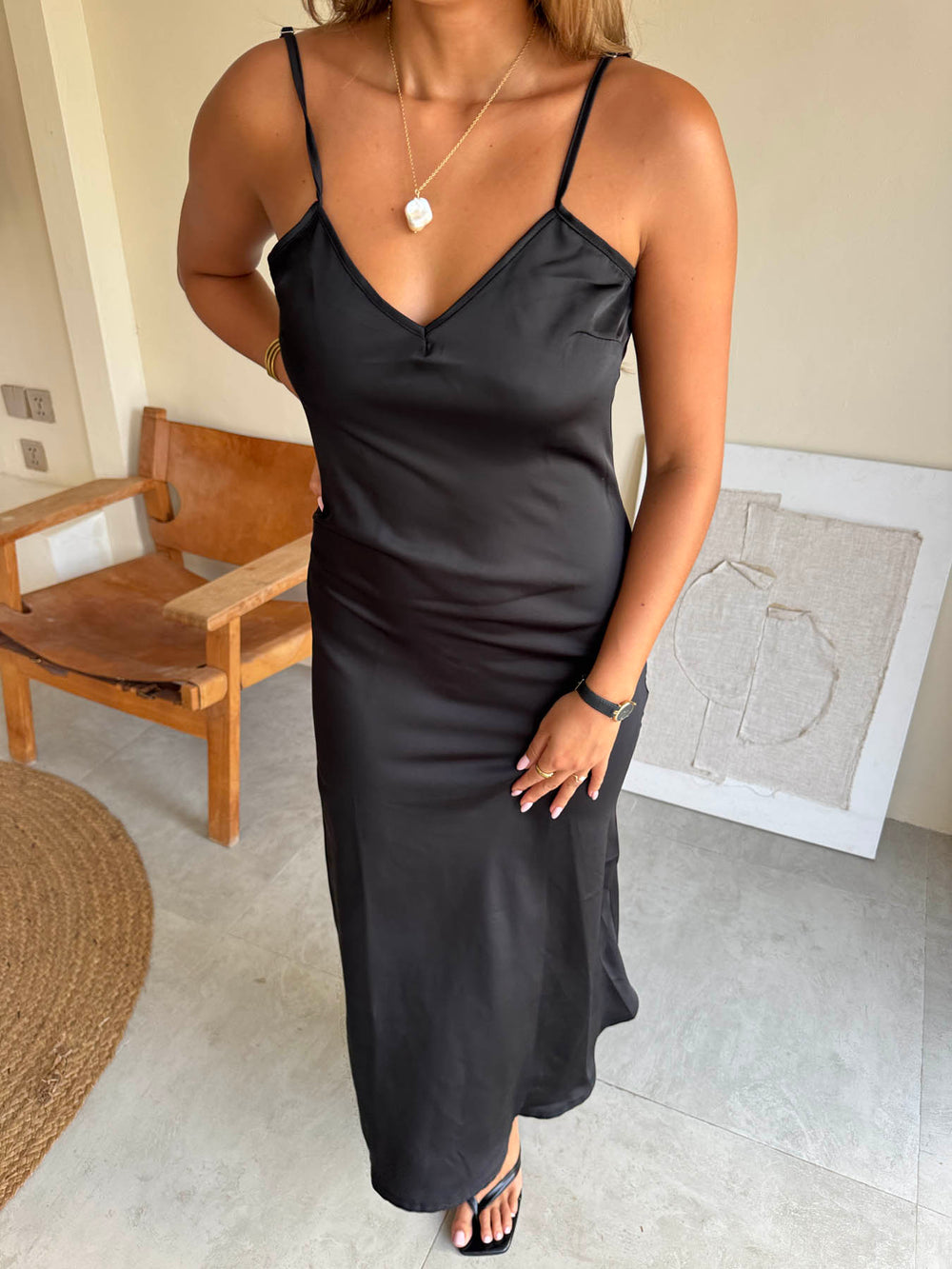 Minnie satinkjole - Sort