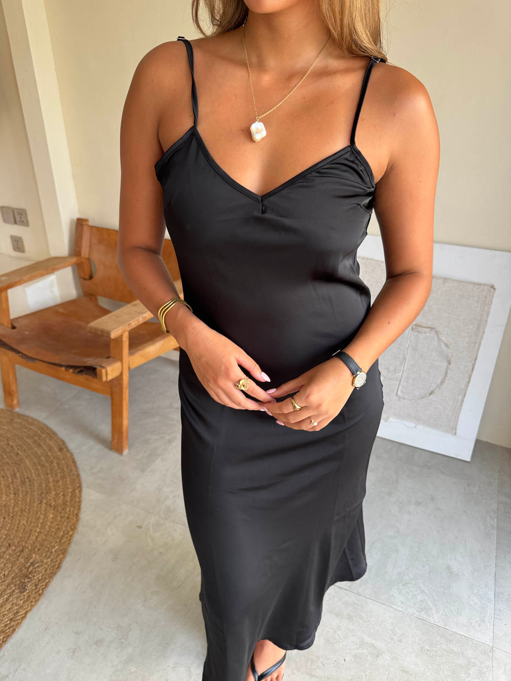 Minnie satinkjole - Sort