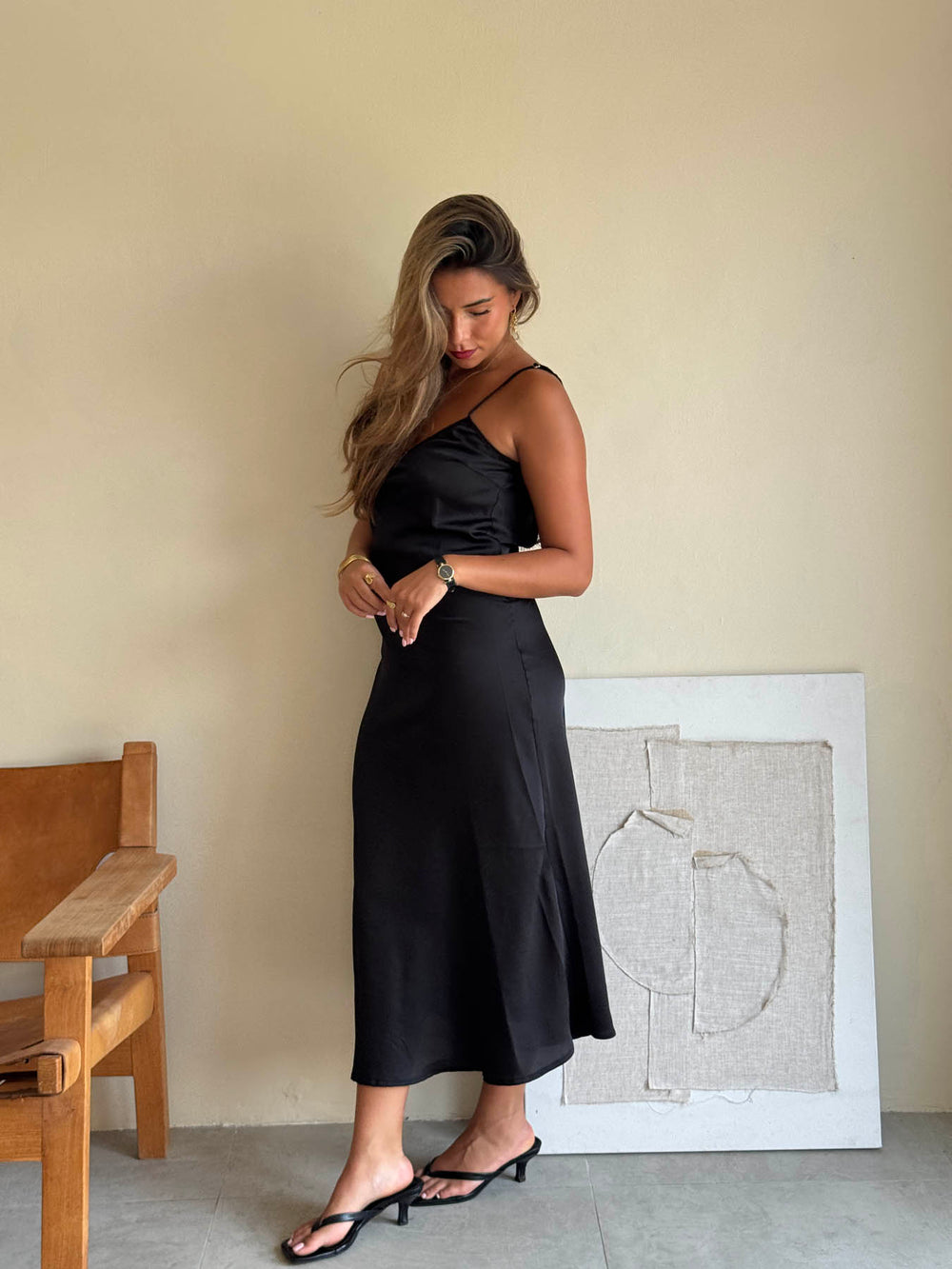 Minnie satinkjole - Sort