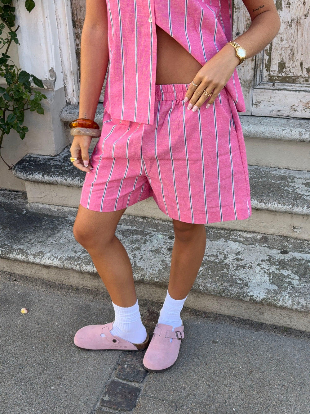 Lula shorts med striber - Pink/hvid/sort