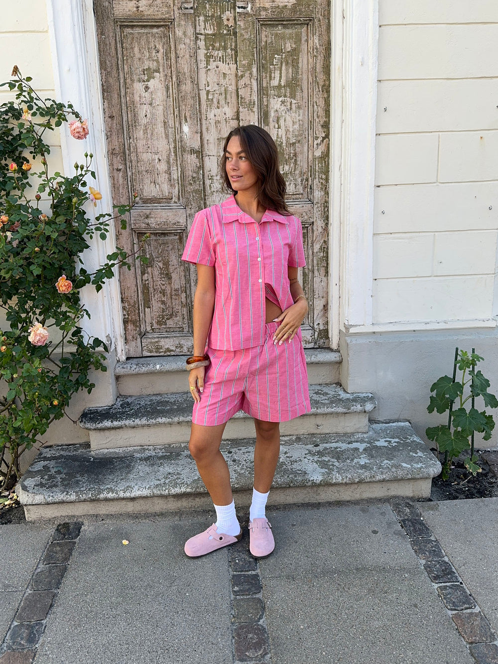 Lula shorts med striber - Pink/hvid/sort