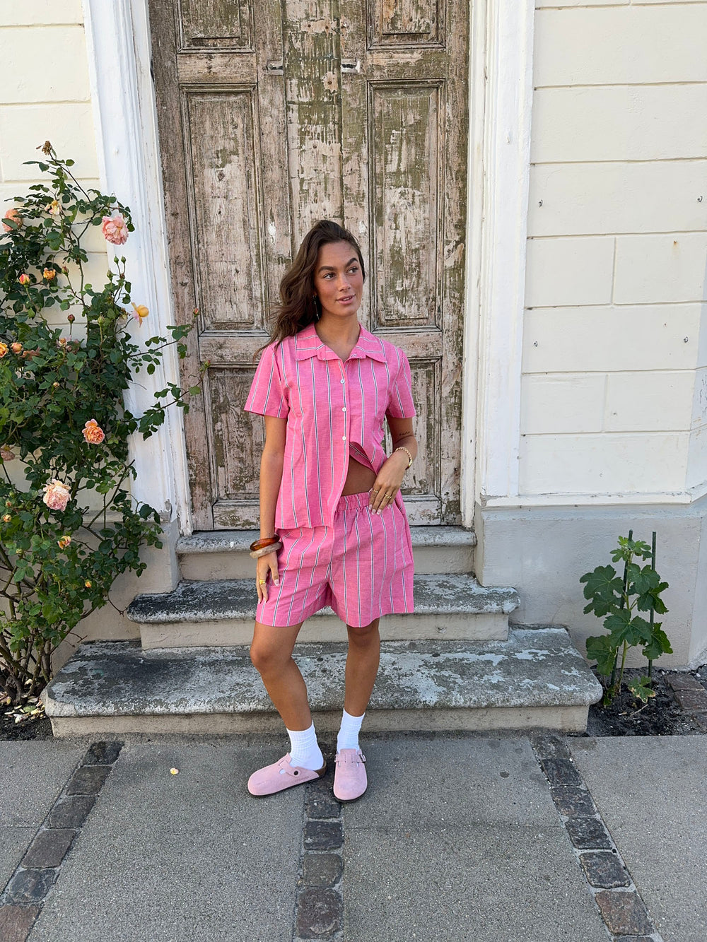 Lula shorts med striber - Pink/hvid/sort