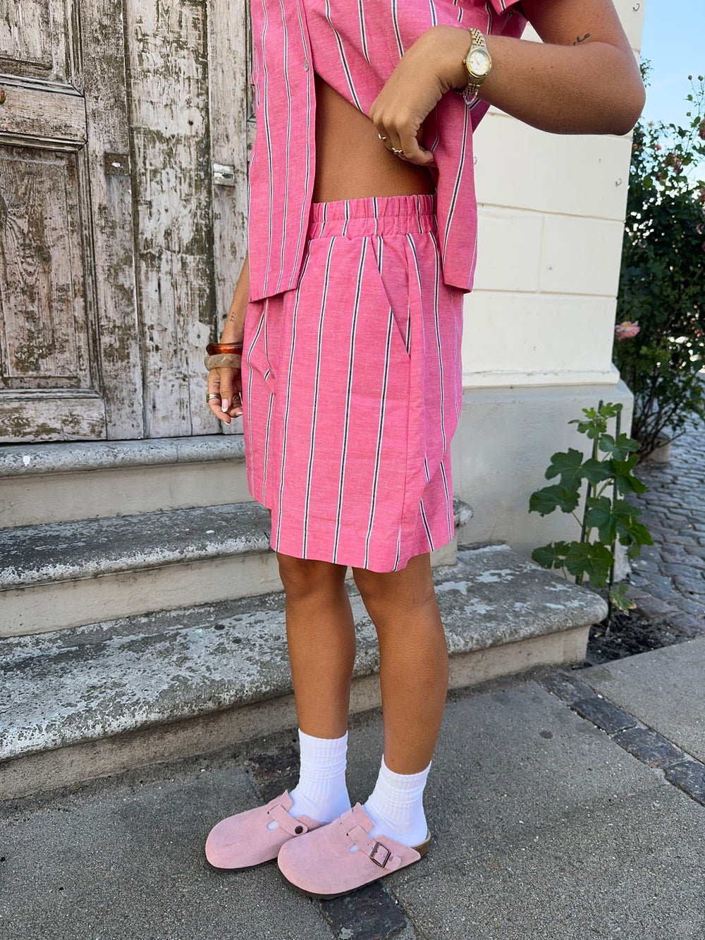 Lula shorts med striber - Pink/hvid/sort