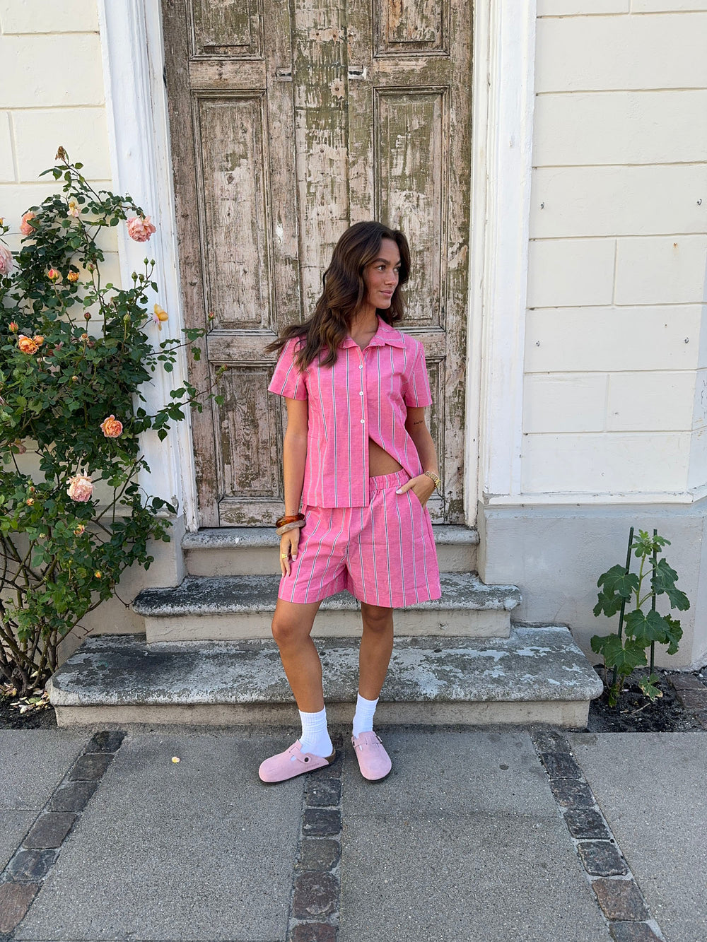 Lula shorts med striber - Pink/hvid/sort