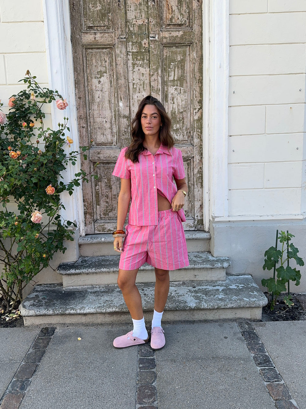 Lula shorts med striber - Pink/hvid/sort