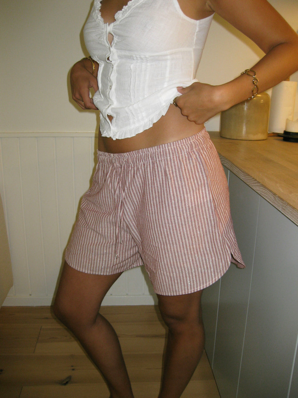 Clariana shorts med striber - Rød/hvid