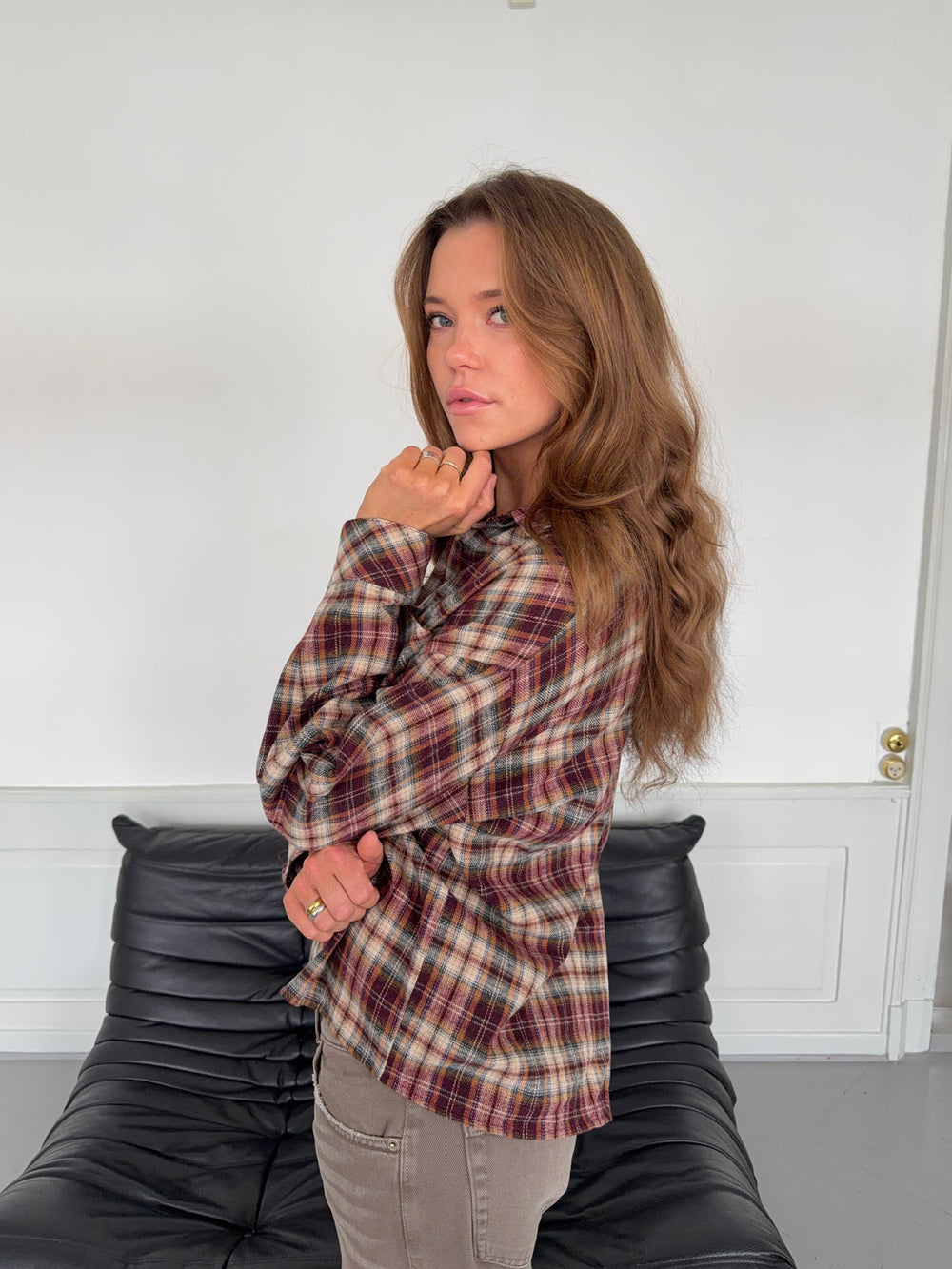 Rydera skjorte - Rød/brun/hvid