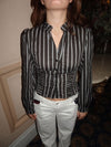 Julianna tætsiddende skjorte med striber - Brun/hvid