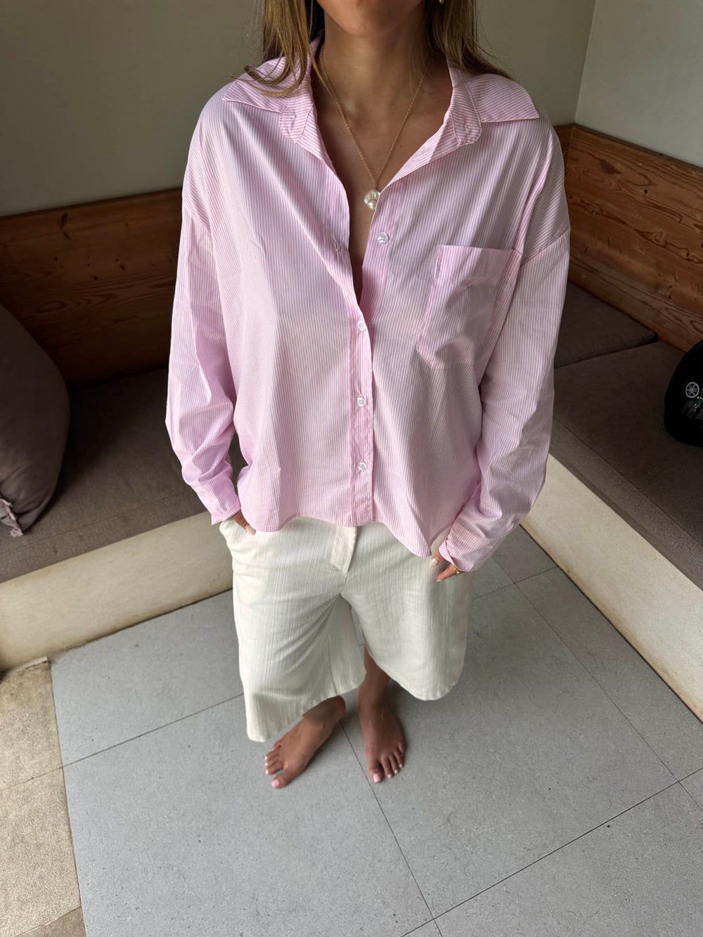 Kendall skjorte med striber - Lyserød/hvid