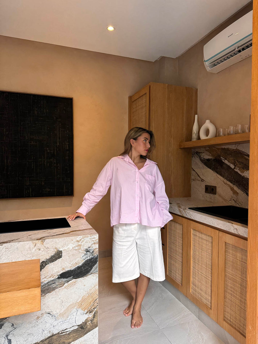 Kendall skjorte med striber - Lyserød/hvid