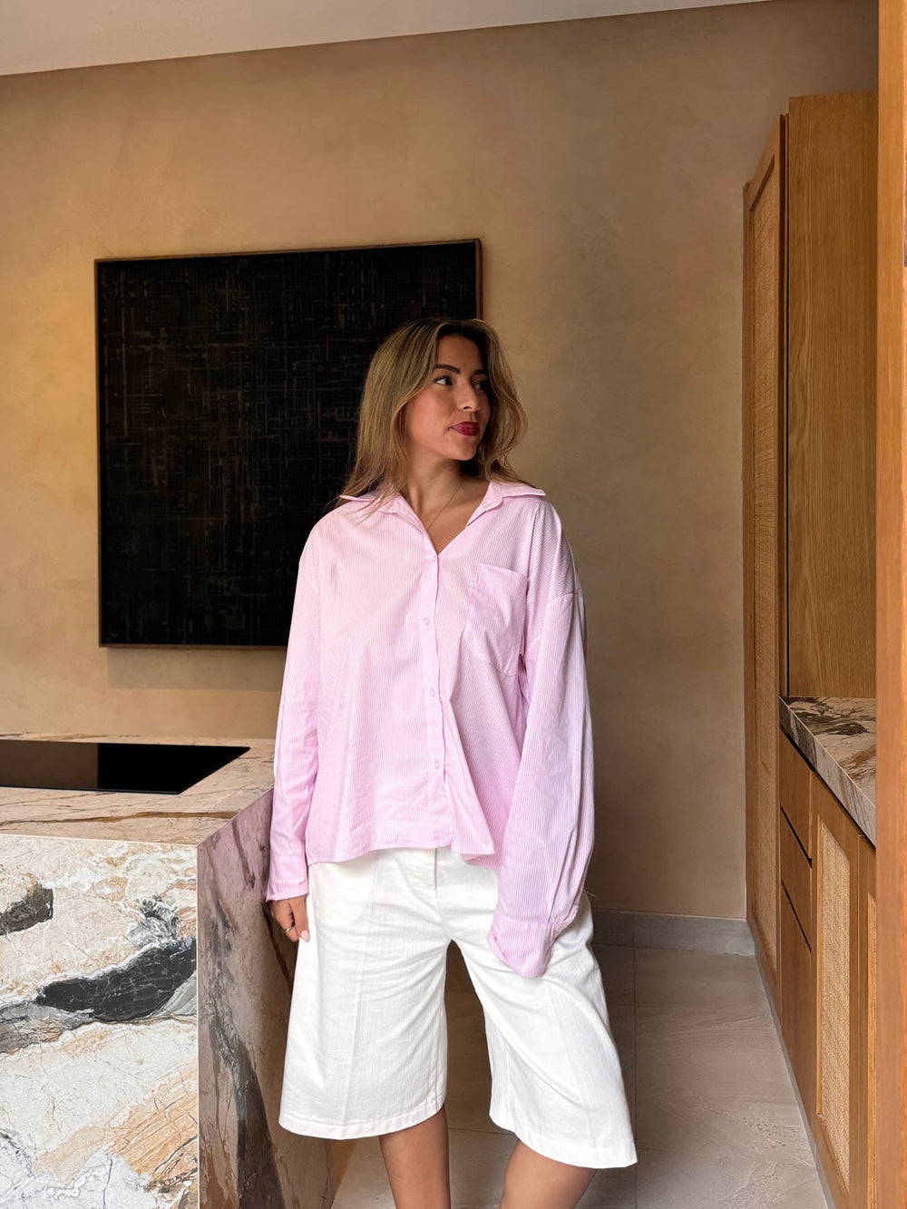 Kendall skjorte med striber - Lyserød/hvid