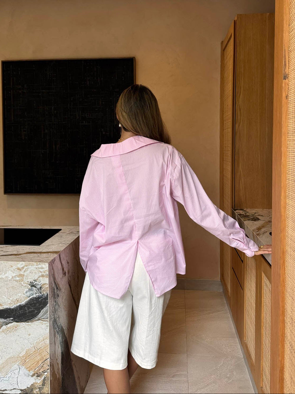 Kendall skjorte med striber - Lyserød/hvid