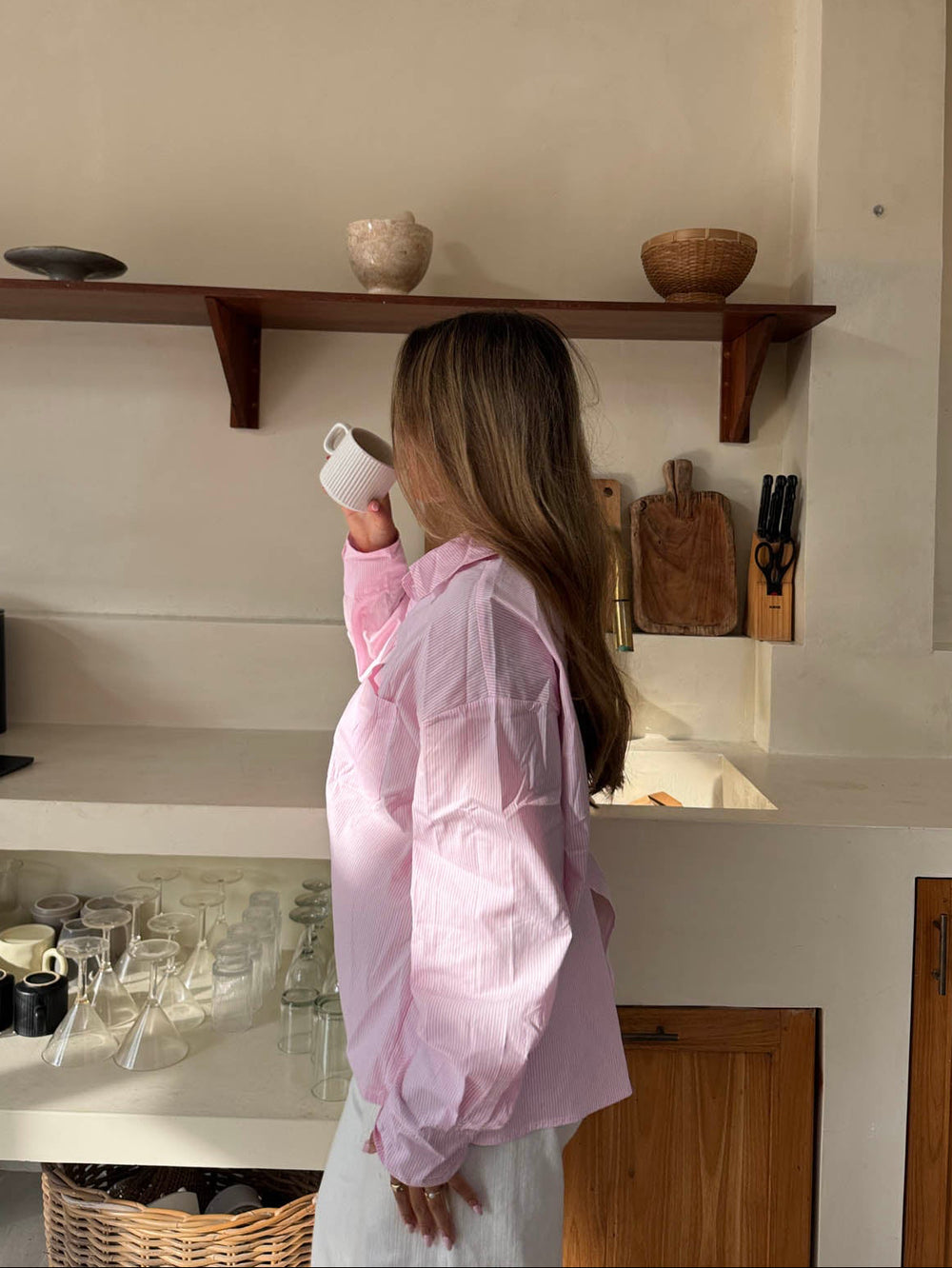 Kendall skjorte med striber - Lyserød/hvid