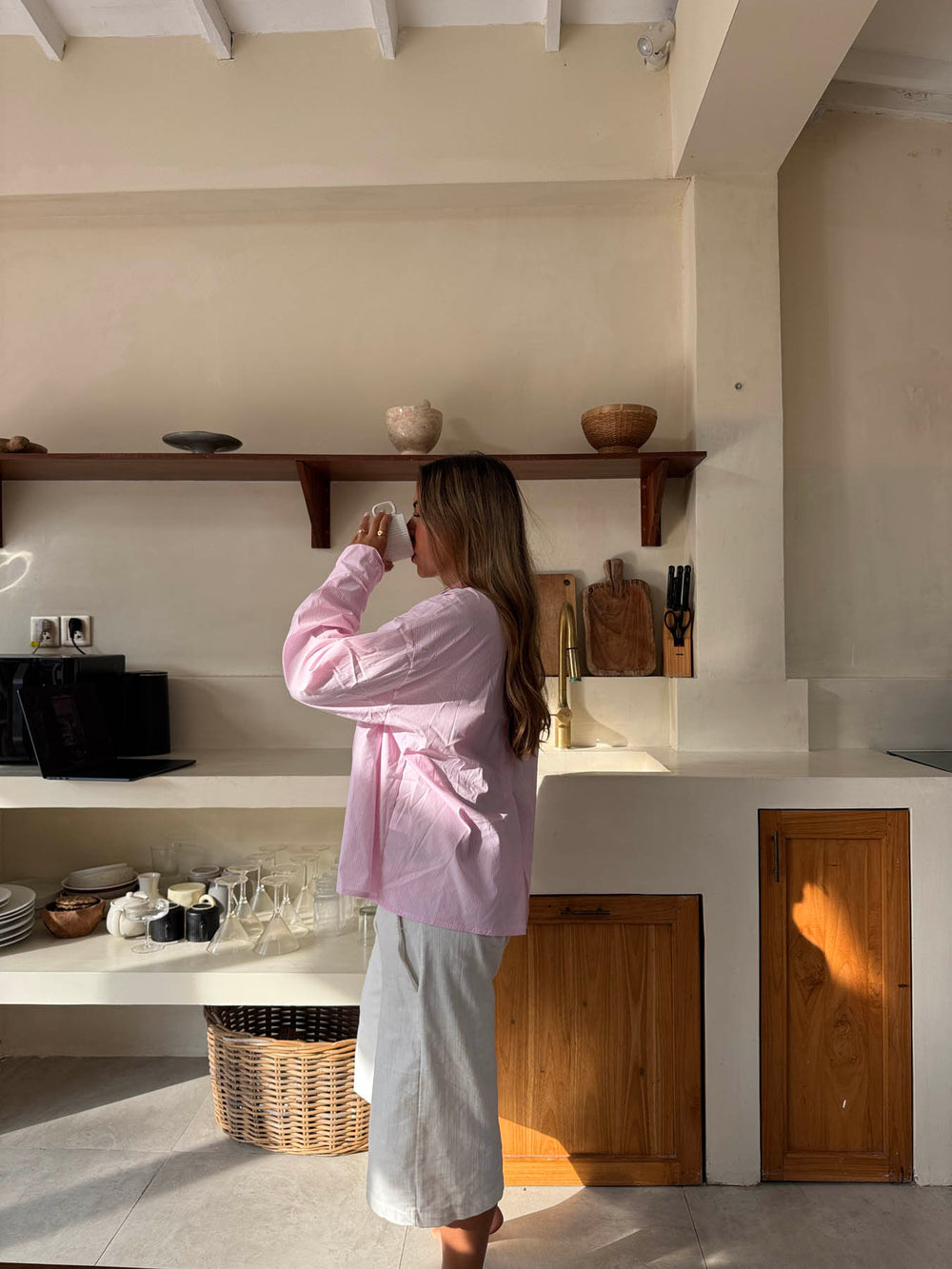 Kendall skjorte med striber - Lyserød/hvid