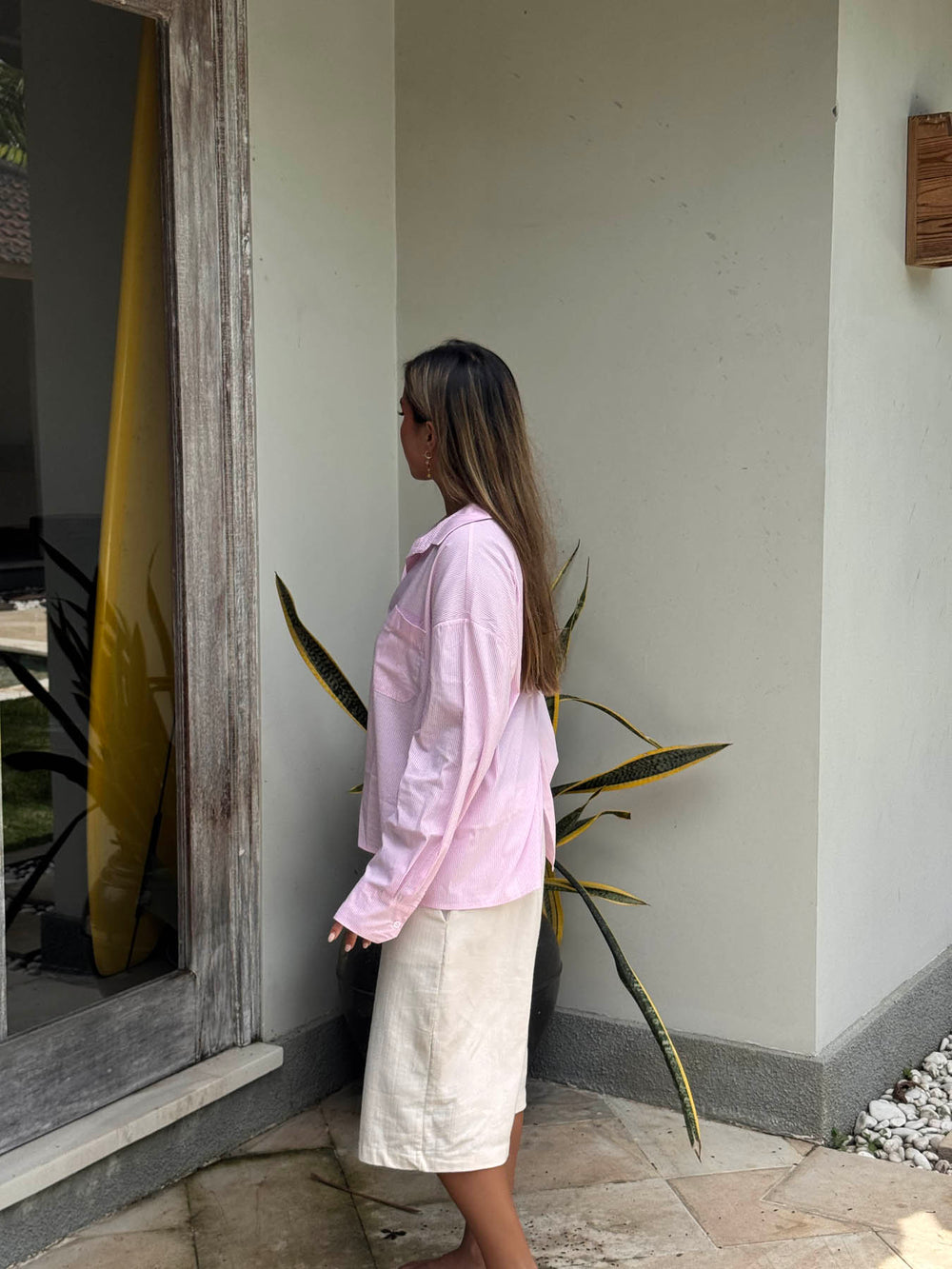 Kendall skjorte med striber - Lyserød/hvid