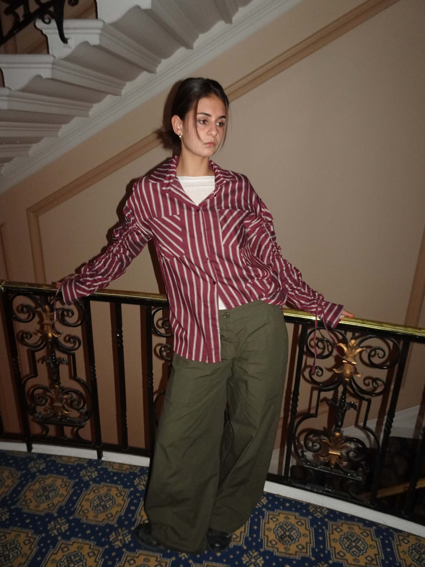 Sabina skjorte med striber - Burgundy/beige