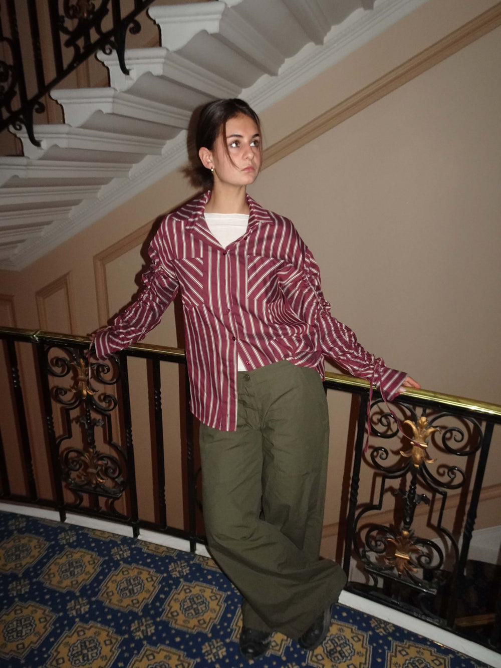 Sabina skjorte med striber - Burgundy/beige