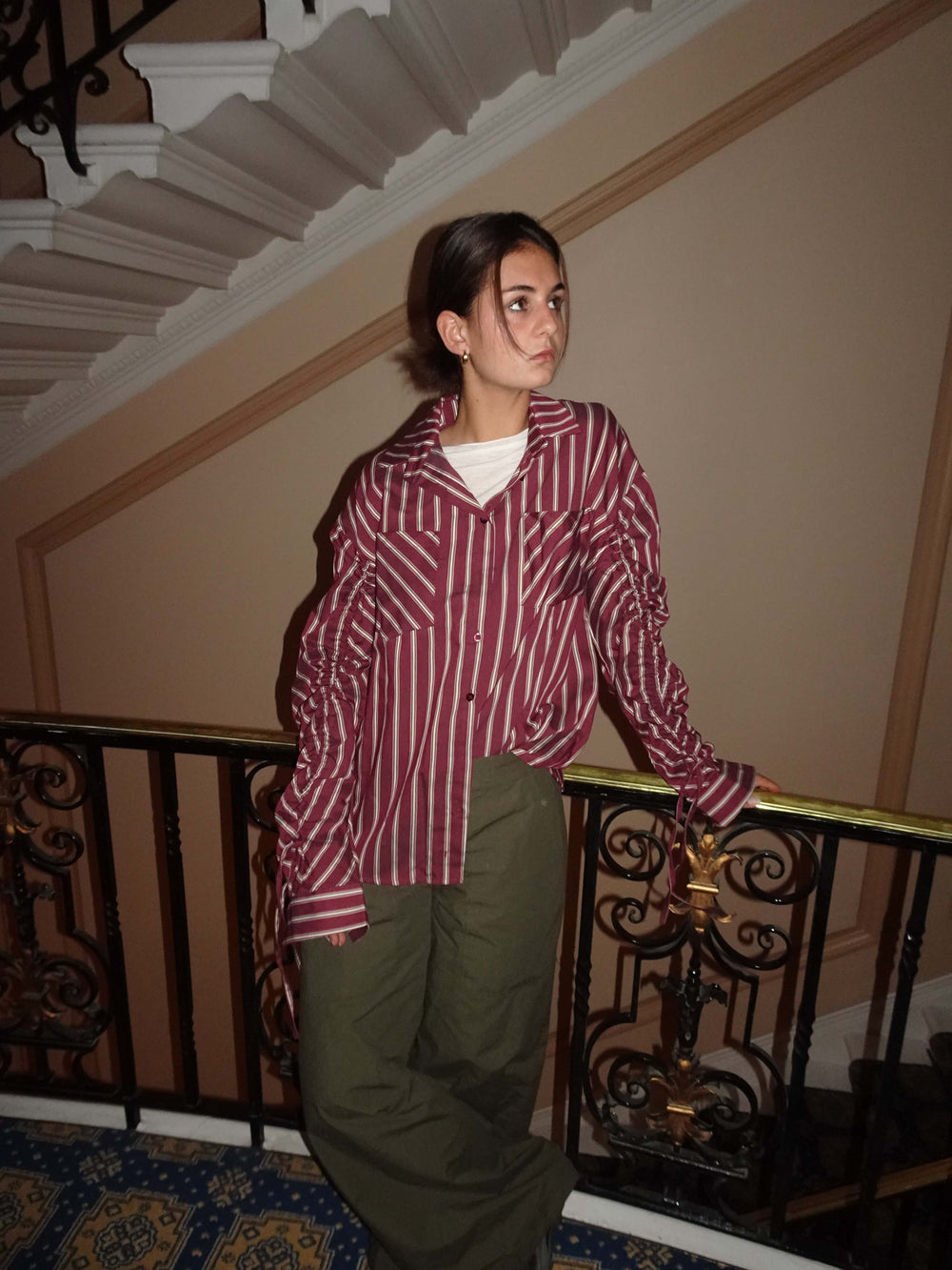 Sabina skjorte med striber - Burgundy/beige