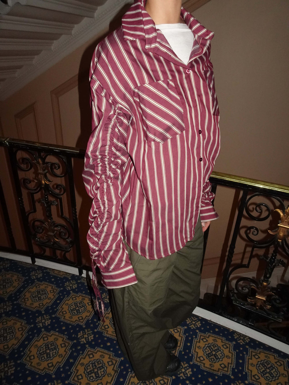 Sabina skjorte med striber - Burgundy/beige