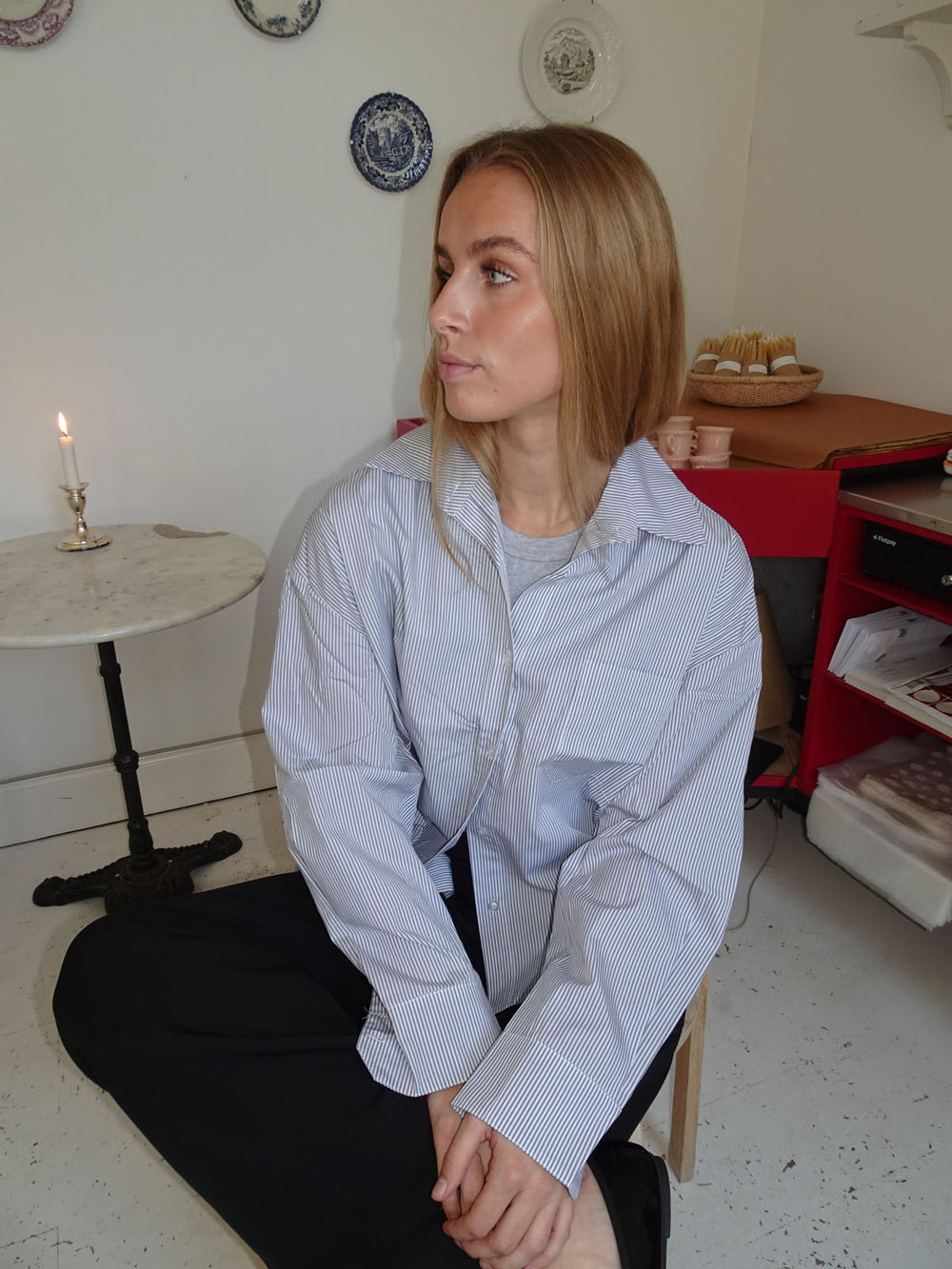 Kendall skjorte med striber - Lysegrå/hvid