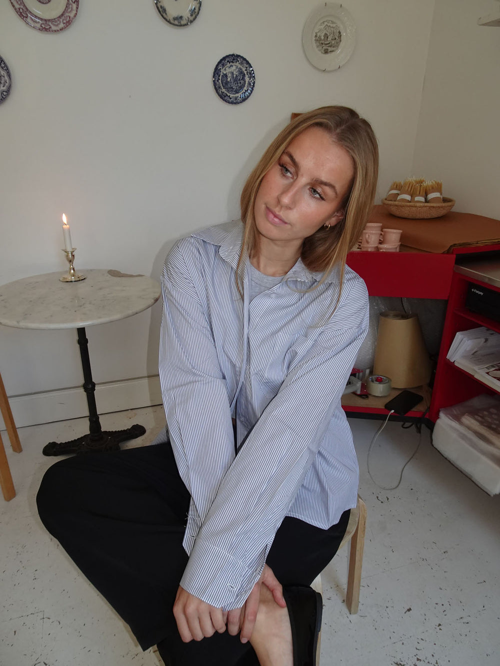 Kendall skjorte med striber - Lysegrå/hvid