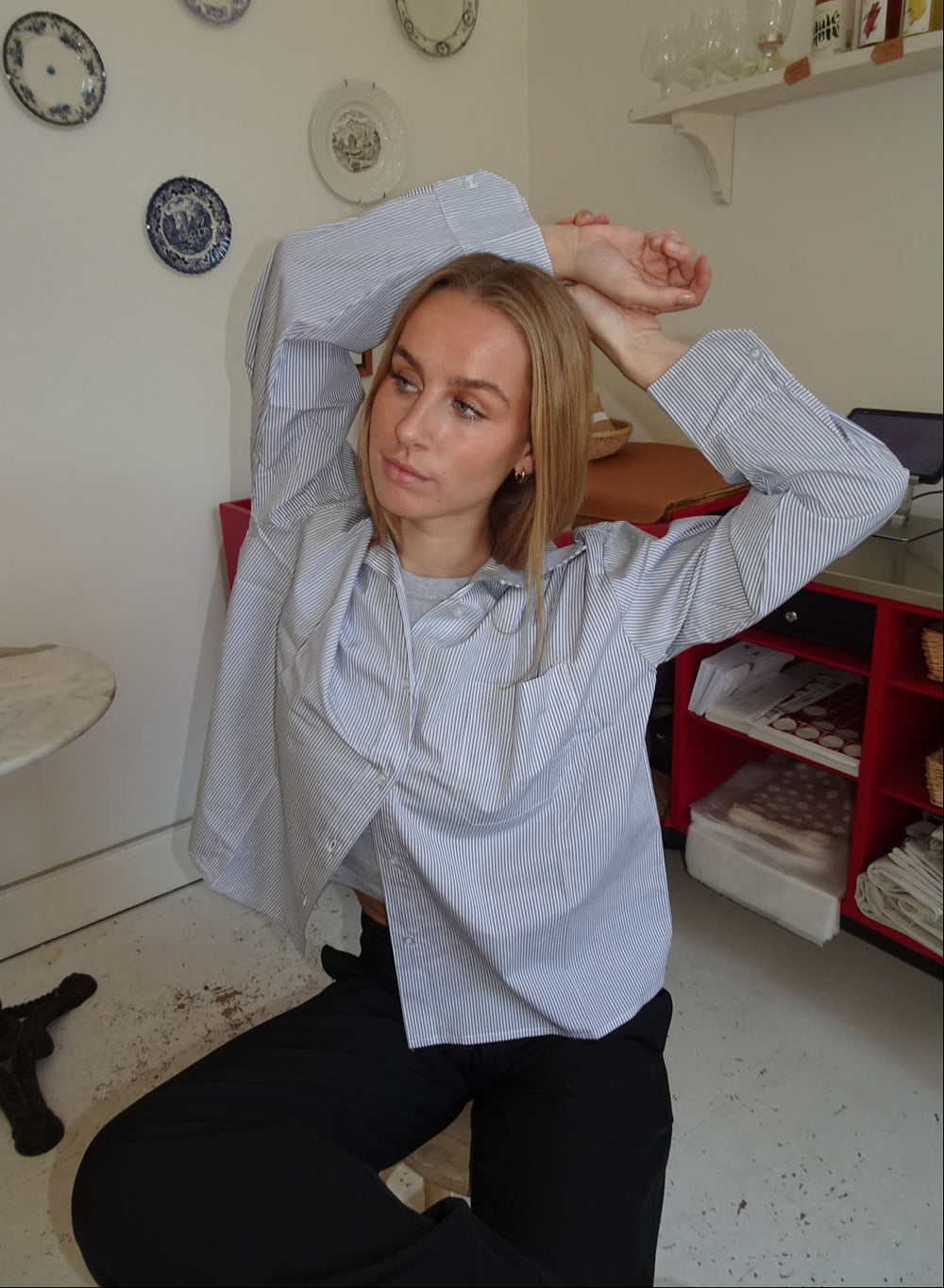 Kendall skjorte med striber - Lysegrå/hvid