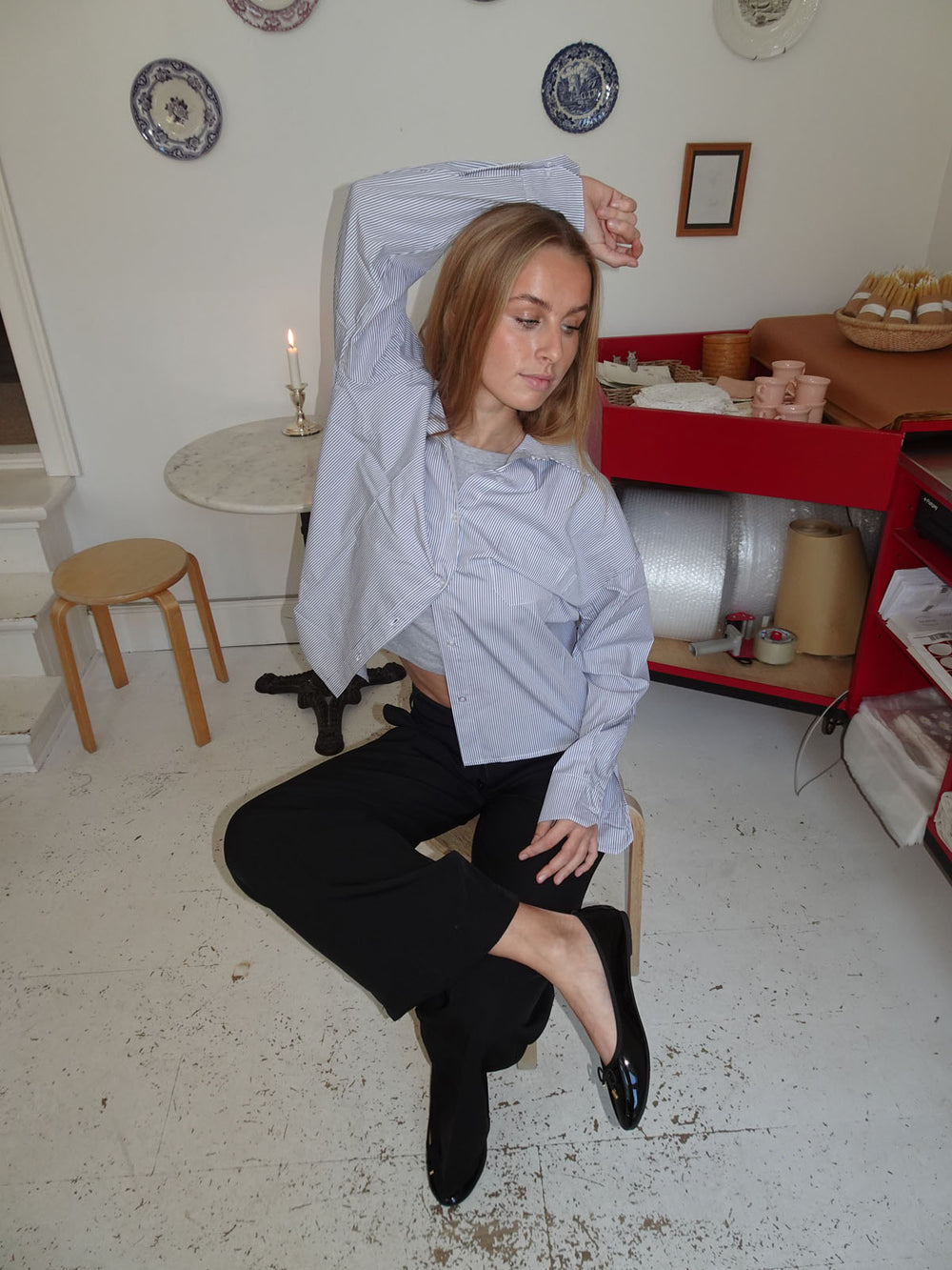 Kendall skjorte med striber - Lysegrå/hvid