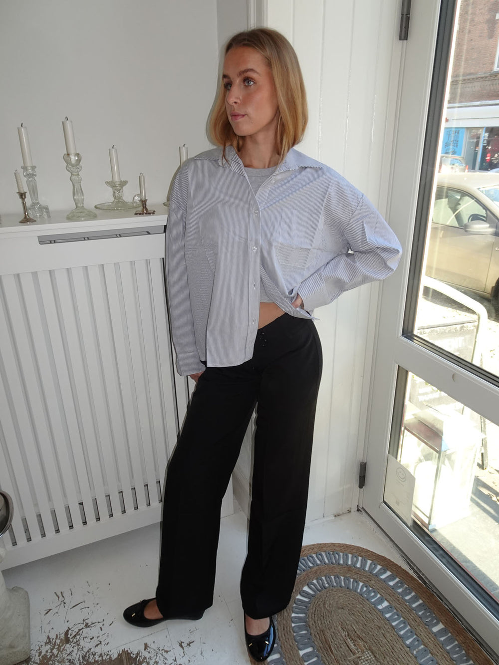 Kendall skjorte med striber - Lysegrå/hvid