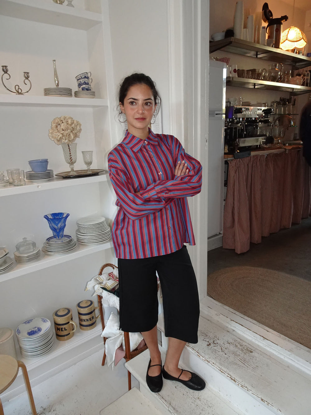 Kendall skjorte med striber - Lyserød/blå