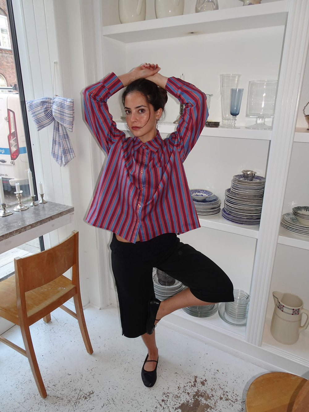 Kendall skjorte med striber - Lyserød/blå