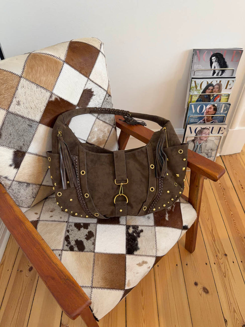 Valentina skuldertaske med nitter - Brun