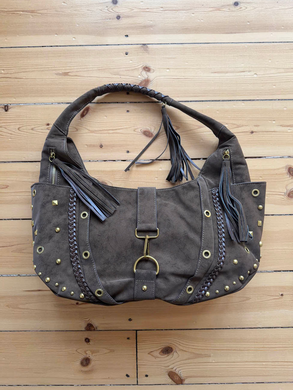 Valentina skuldertaske med nitter - Brun