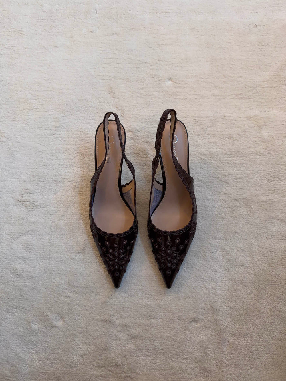 Ydun slingback hæle med detaljer - Mørkebrun
