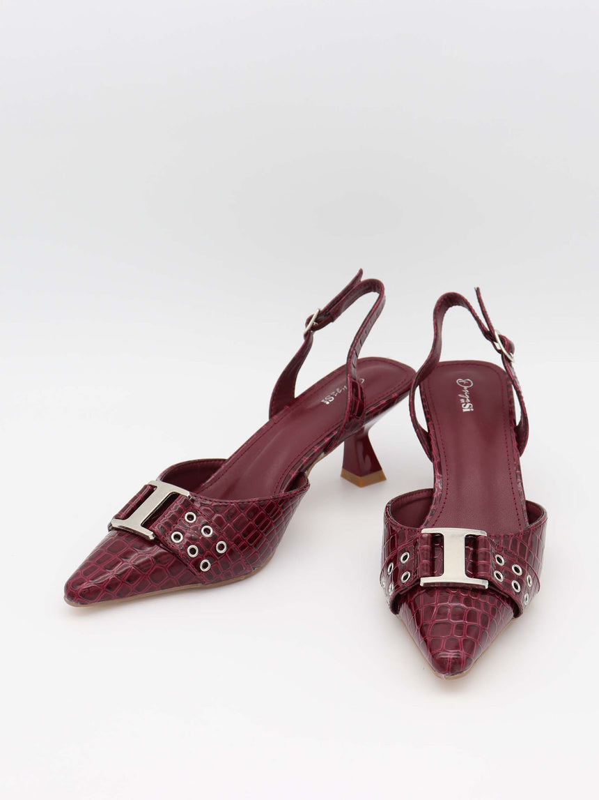 Nida slingback stiletter med spænde - Vinrød