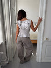 Cathrine smock top med polkaprikker - Hvid/sort