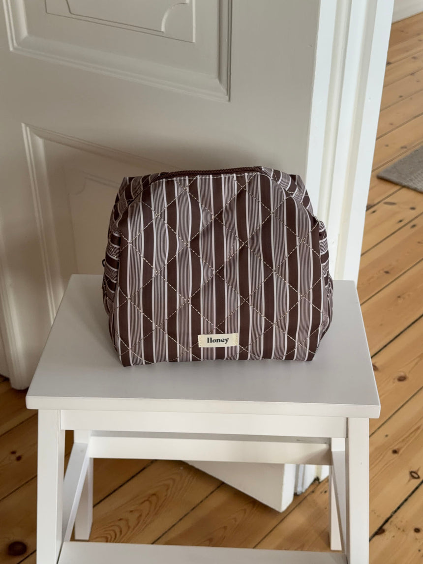 Honey stor toilettaske med striber - Brun/hvid