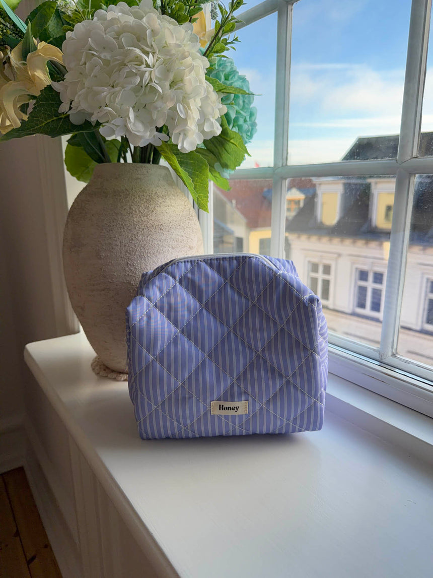 Honey stor toilettaske med striber - Blå/hvid