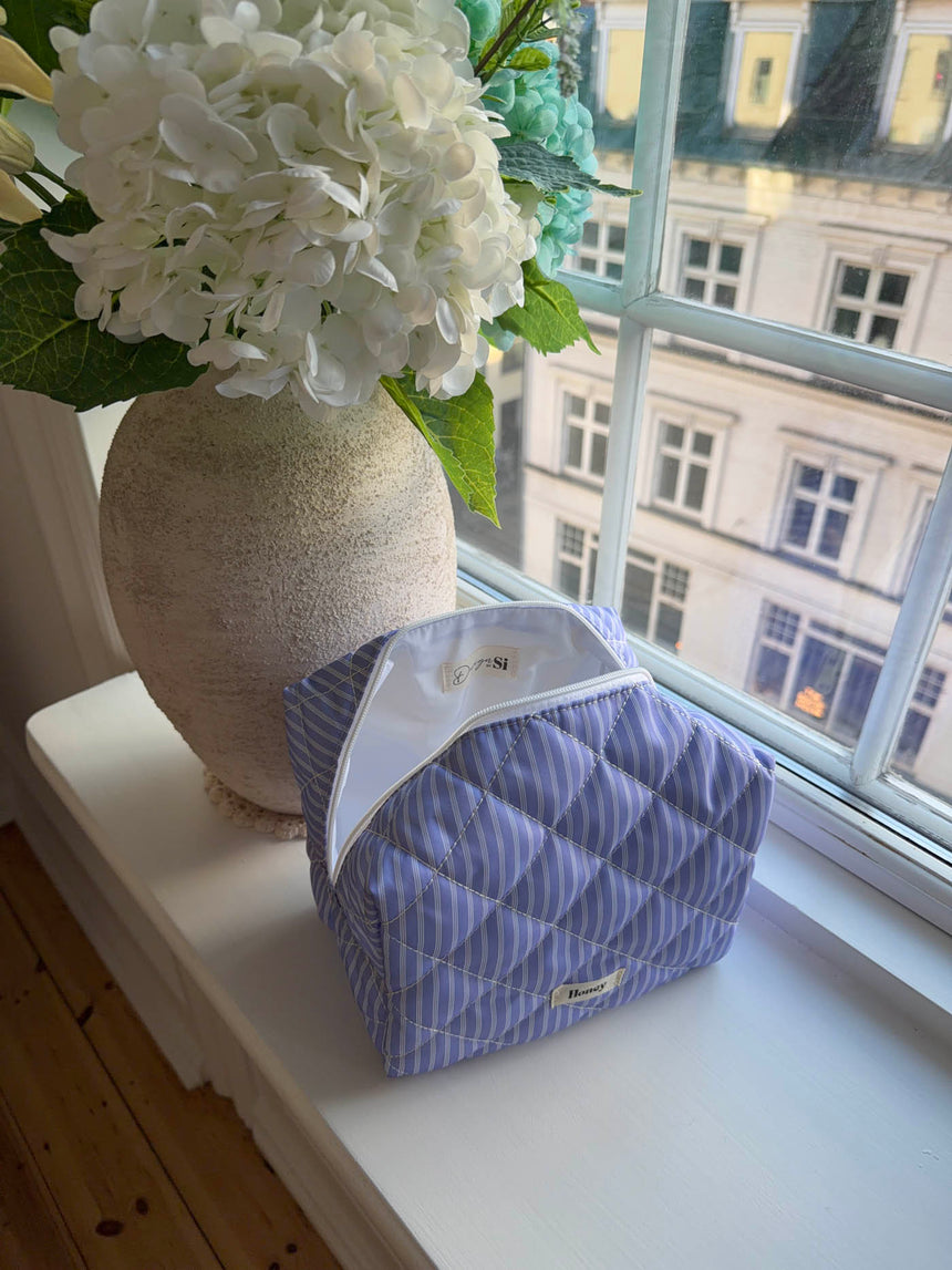 Honey stor toilettaske med striber - Blå/hvid