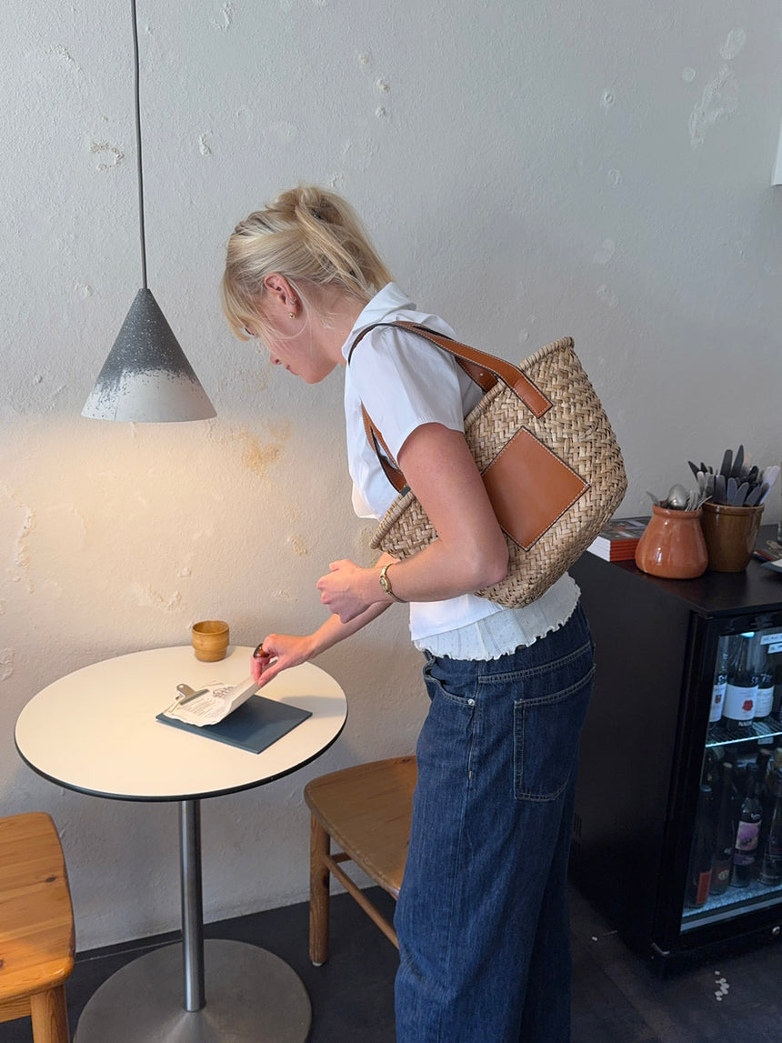 Botalia strandtaske i flet - Beige